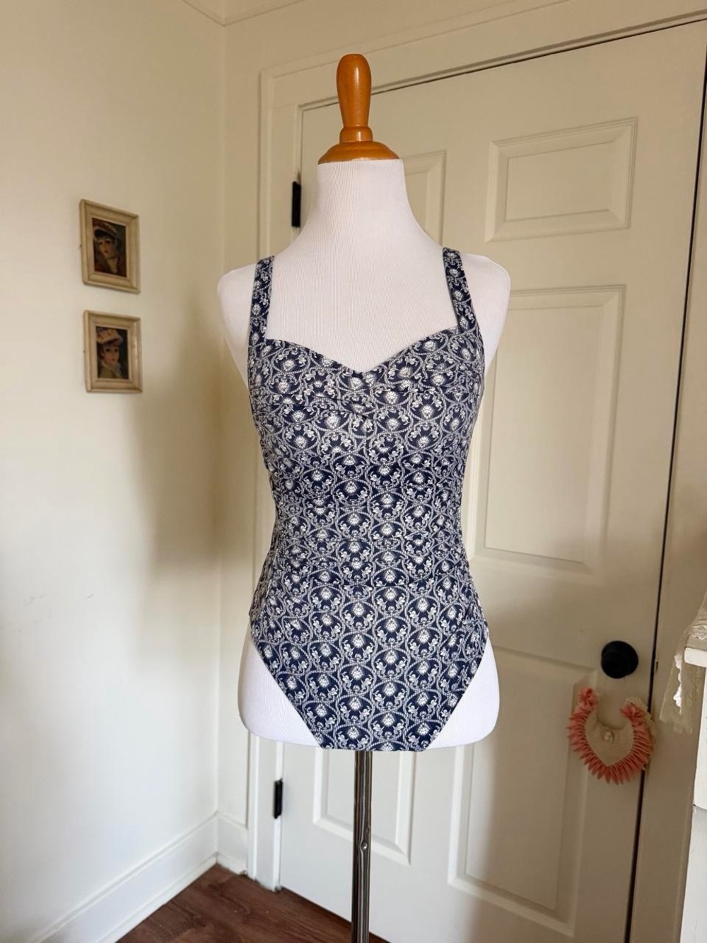 Classic Chic Blue and White Coastal Summer One Piece Swimsuit